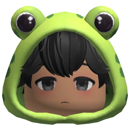 Black Hair Boy With Frog Hoodie
