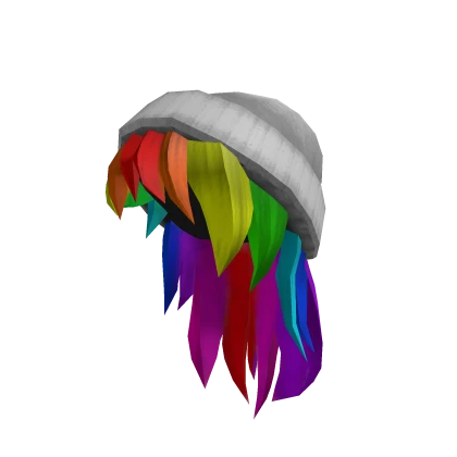White Beanie with Rainbow Hair